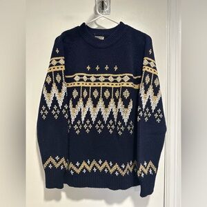 VTG 80s Silton Navy Blue knit sweater Nordic-style geometric Fair Isle pattern